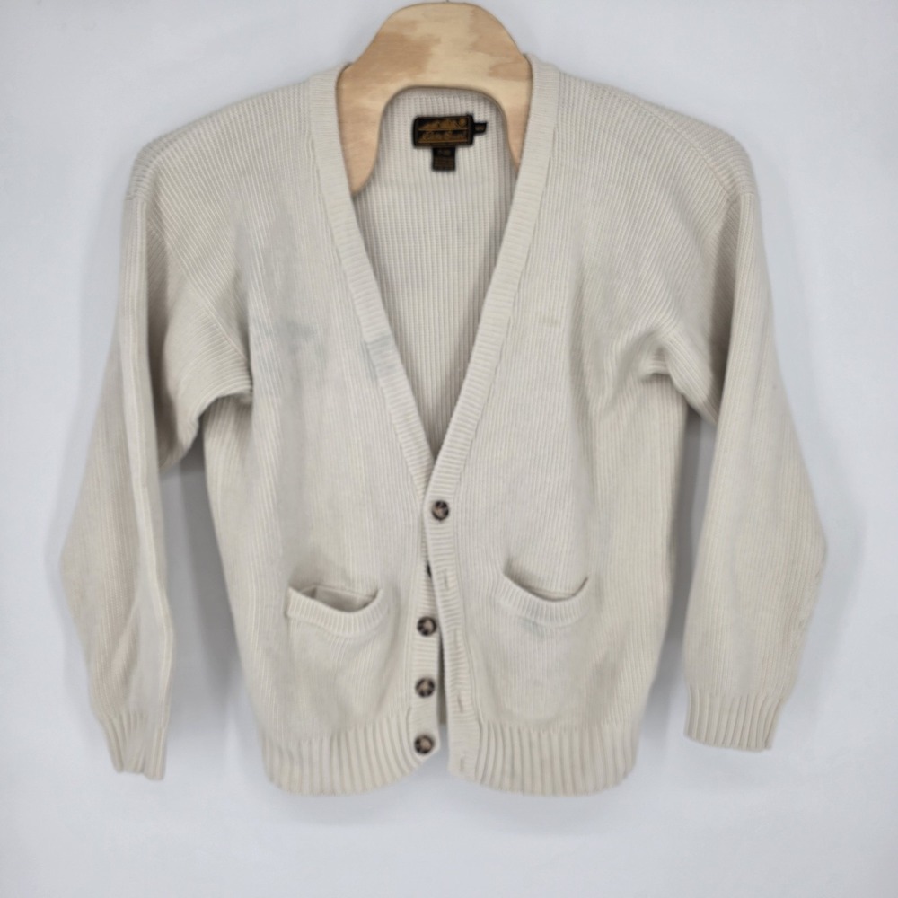 Vintage 80s 90s Eddie Bauer Sweater Cardigan Cream Knit Mens Medium Grampcore